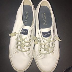 Sperry leather white slip ons